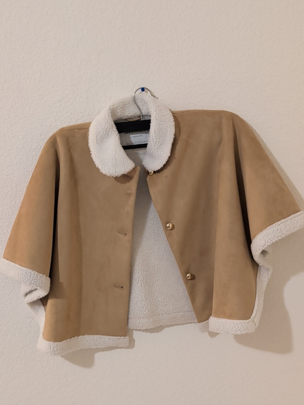Janie and Jack Tan Cape Jacket with White Sherpa Trim